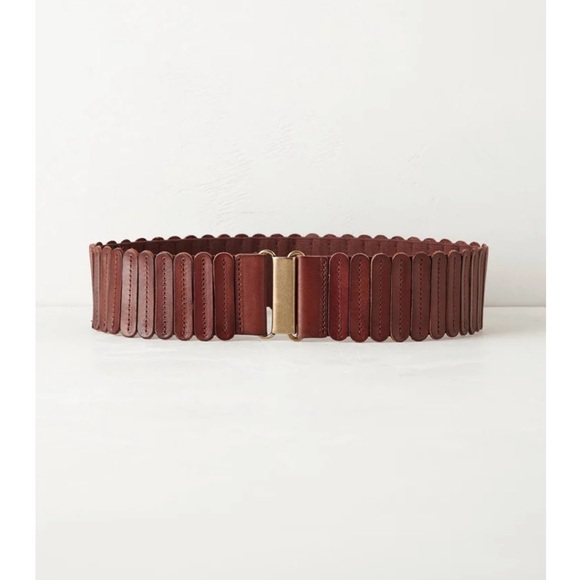 Anthropologie Brown Leather Panel Stretch Corset Belt - designed by Kat Santiago - Picture 3 of 12